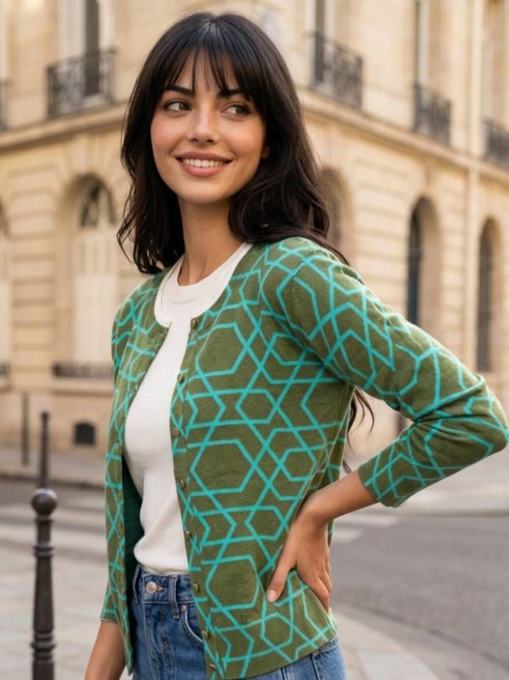 🔸️J Crew Green & Turquoise Hand Printed Clare Cardigan Sweater XSmall
